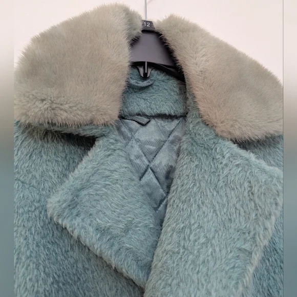 Turquoise Green Longline Robe Teddy Coat With Faux Fur Trim Size S Mermaidcore - Picture 8 of 16